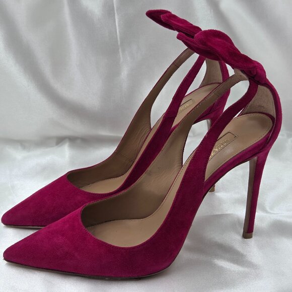 💕AQUAZZURA Firenze Heels Size 36 Made Italy Vero Cuoio Leather Suede Authentic - Picture 1 of 16
